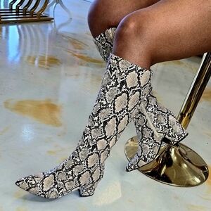 Snakeskin Pattern Knee-High Boots